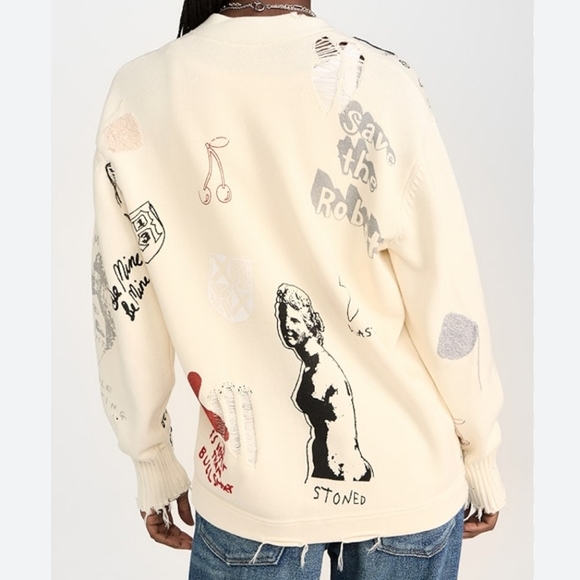 R13 Distressed Graffiti Cardigan Sweater - Picture 3 of 16